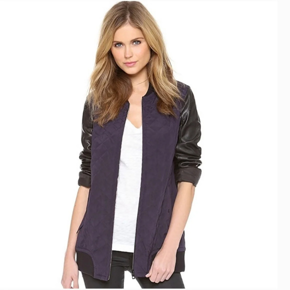 Rag & Bone Eggplant Pacific Quilted Silk & Leather Full Zip Jacket Size Medium - Picture 1 of 13